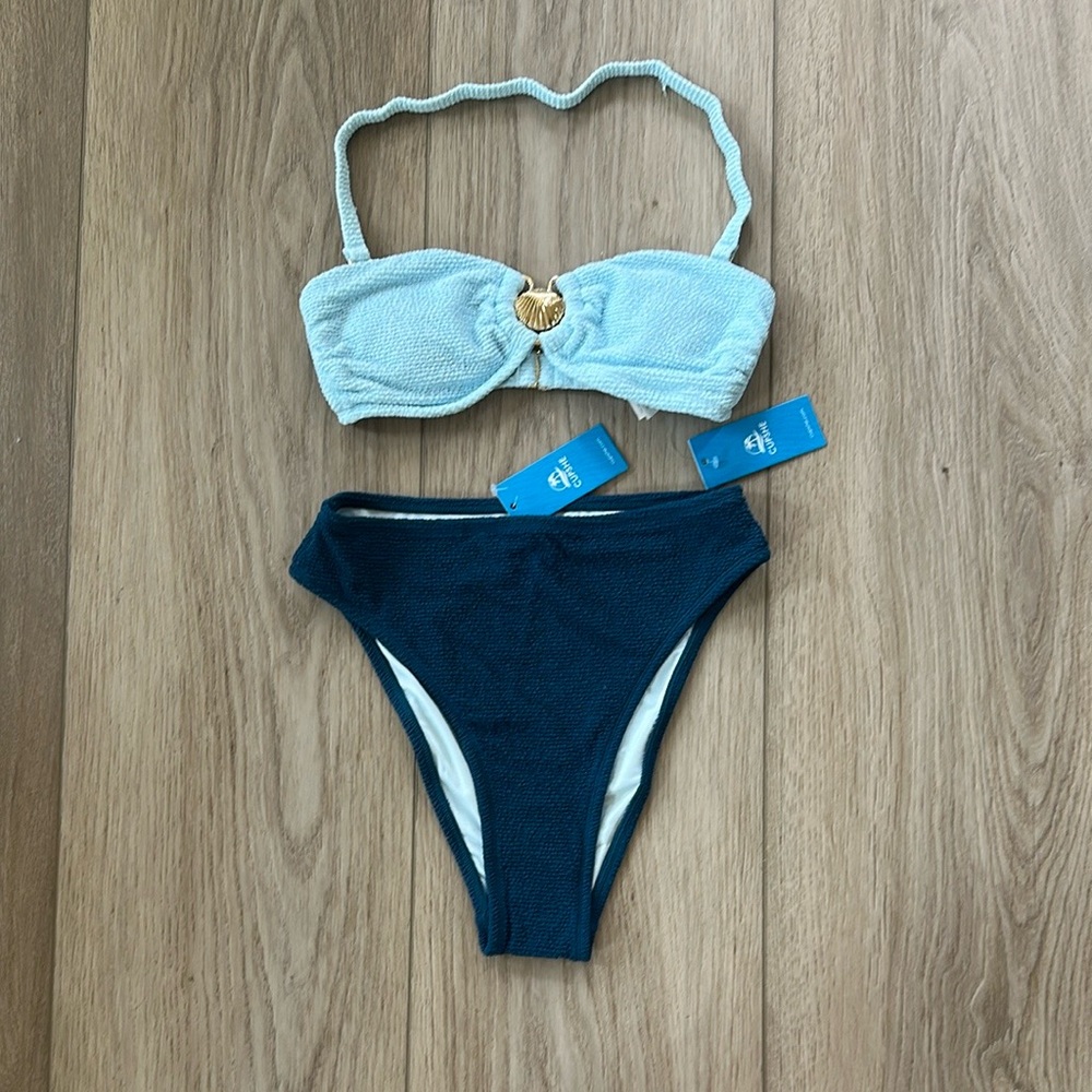 NWT CUPSHE Blue and Light Blue Women's Bikini Set